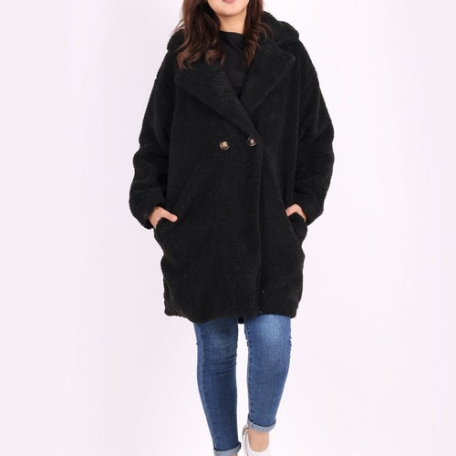 Plain Teddy Woolen shops Coat with Button