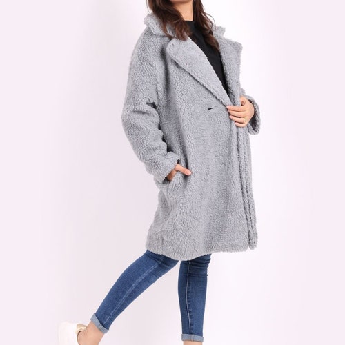 Plain Teddy Woolen shops Coat with Button