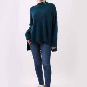 Oversized Funnel Neck Pullover Sweater Teal