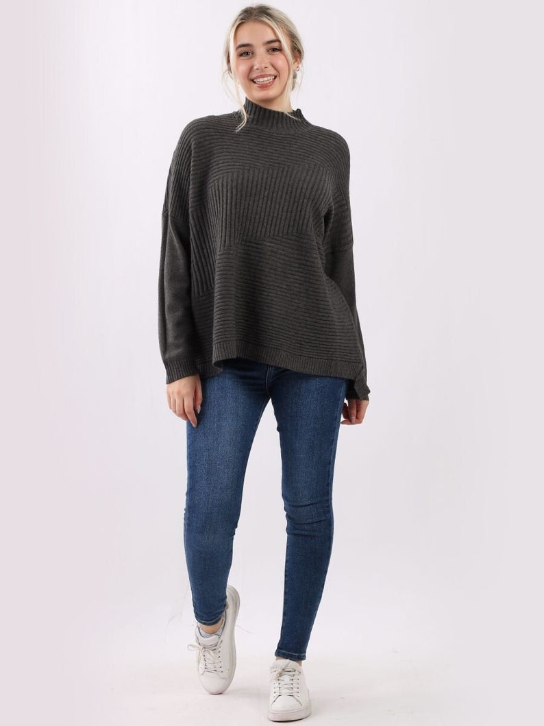 Oversized Funnel Neck Pullover Sweater Black