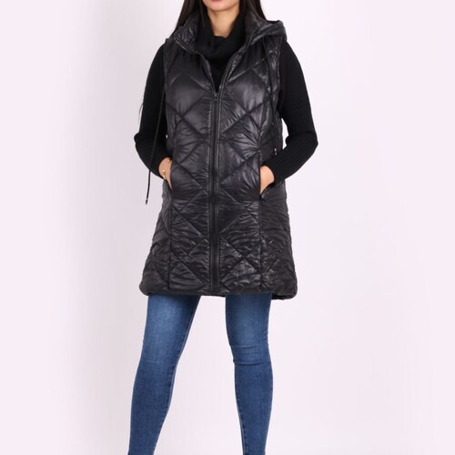 Women's shops Sleeveless Hooded Long Puffer Jacket, Made in Italy puffer jacket, sleeveless puffer vest