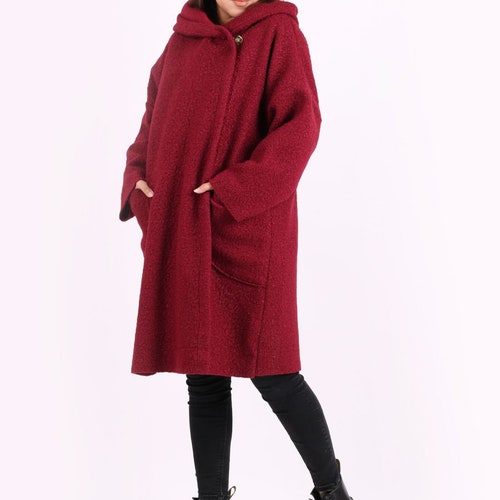 Front Pockets Hooded shops Woolen Coat