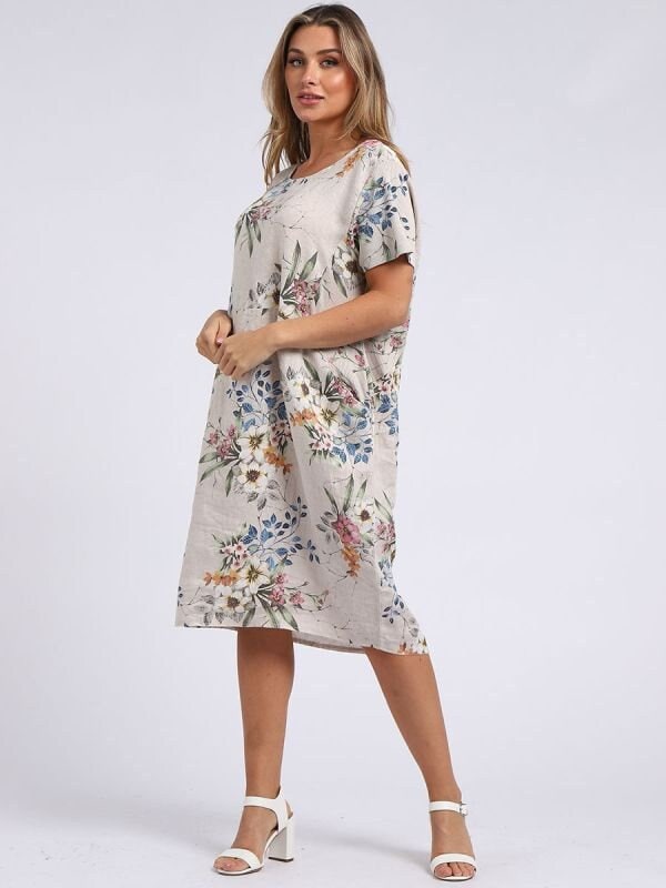 Linen Rosabella Dress. Linen Top . Floral Italian Linen Dress