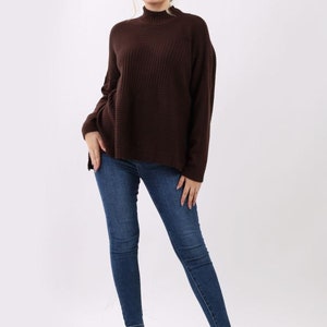 Oversized Funnel Neck Pullover Sweater Chocolate