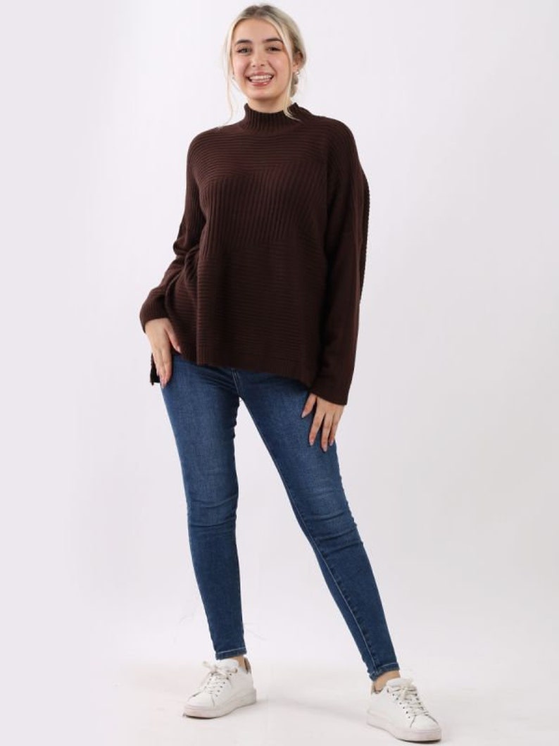 Oversized Funnel Neck Pullover Sweater Chocolate