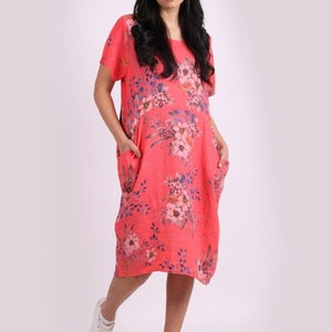 Floral linen dress knee length with pockets