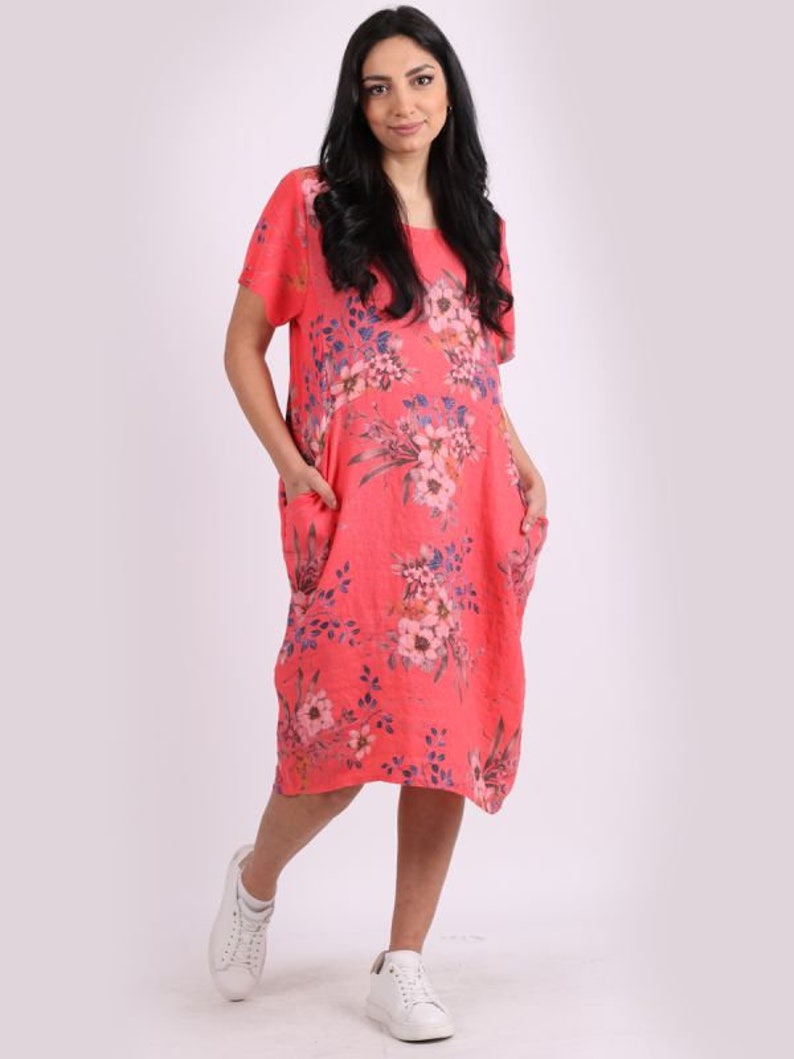 Floral linen dress knee length with pockets