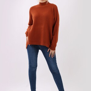 Oversized Funnel Neck Pullover Sweater Rust