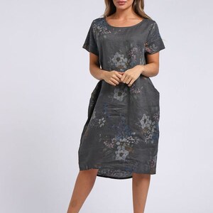 Floral linen dress knee length with pockets