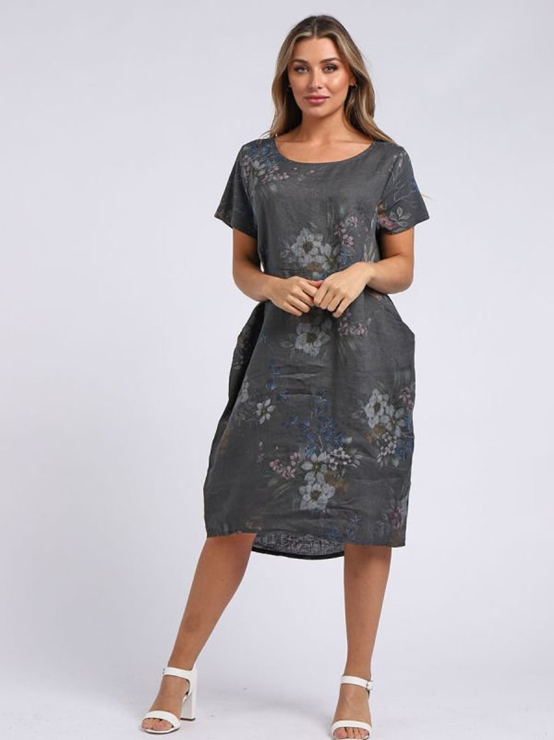 Floral linen dress knee length with pockets