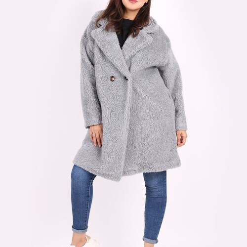 Plain Teddy Woolen shops Coat with Button