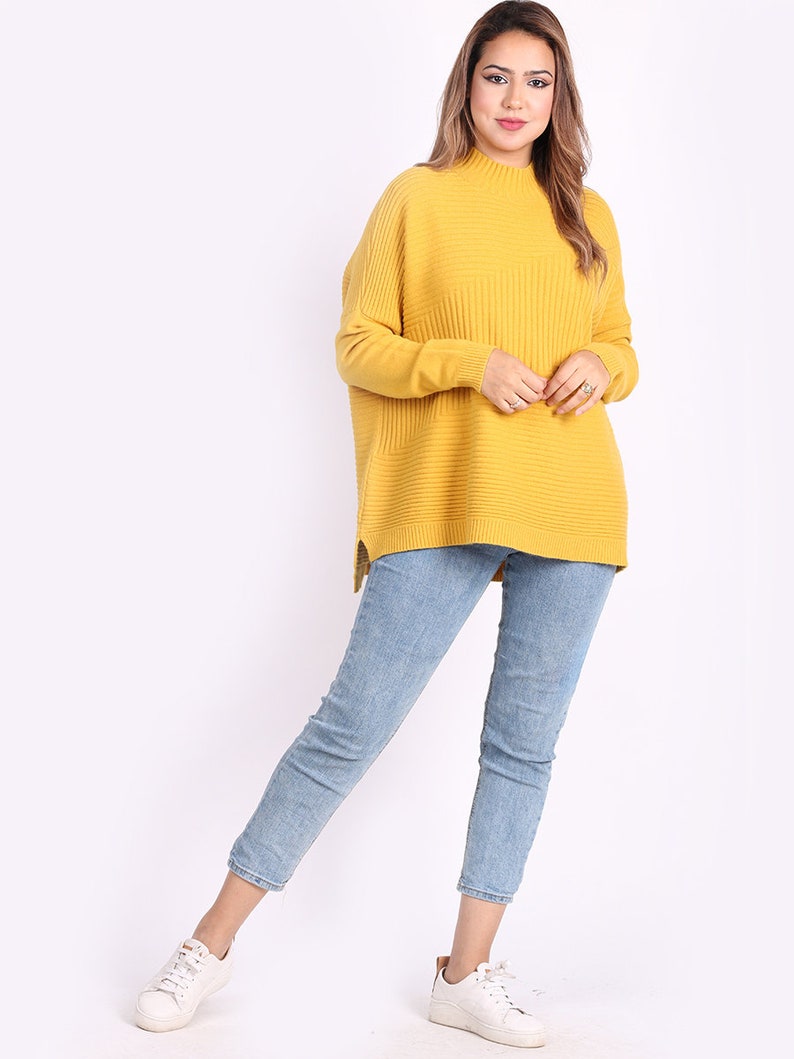 Oversized Funnel Neck Pullover Sweater Mustard