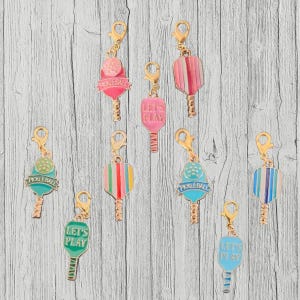 Emaille Pickleball Paddle Charms - Gouden karabijnsluiting, set van 3