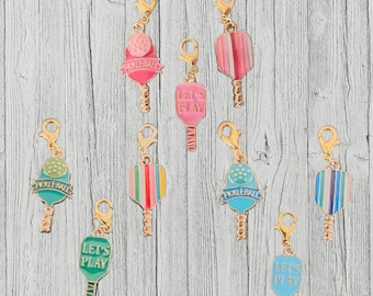 Enamel Pickleball Paddle Charms - Gold Lobster Clasp, Set of 3