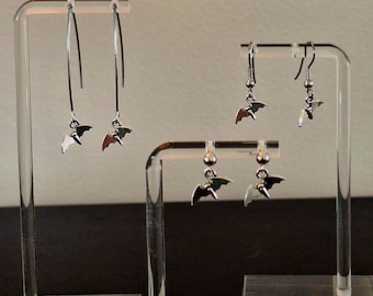 Tiny Silver Bat Charm Earrings: Halloween Gothic Jewelry
