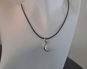Antiqued Platinum Crescent Moon Necklace: Adjustable Cord, Gothic Lunar Jewelry