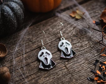 Enamel Horror Mask Dangle Earring: Spooky Slasher Movie Earring