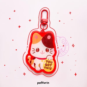 Maneki Neko Acrylic Keychain - Cute Cat Keychain - Calico Cat - Kawaii Keychain