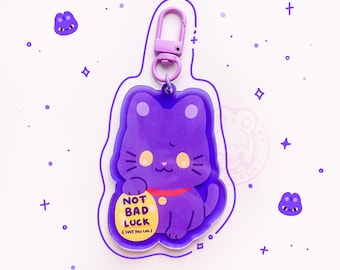 Czarny Kot Akrylowy Brelok - Uroczy Kot Brelok - Czarny Kot - Kawaii Brelok
