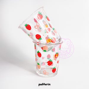 Poffurin Strawberry Glass Cup - Strawberry - Glass Cup - Cute Cup - Cafe Cup - Aesthetic Cup