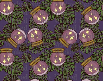 Crystal Ball & Monstera Phone Background Wallpaper