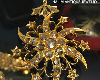 Antique Rose Cut Diamond Brooch/pendant With 22k Kebaya