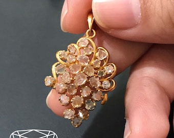 Antique Polki Diamond pendant. Peranakan Nyonya Jewelry