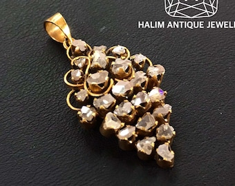 Antique Polki Diamond pendant. Peranakan Nyonya Jewelry