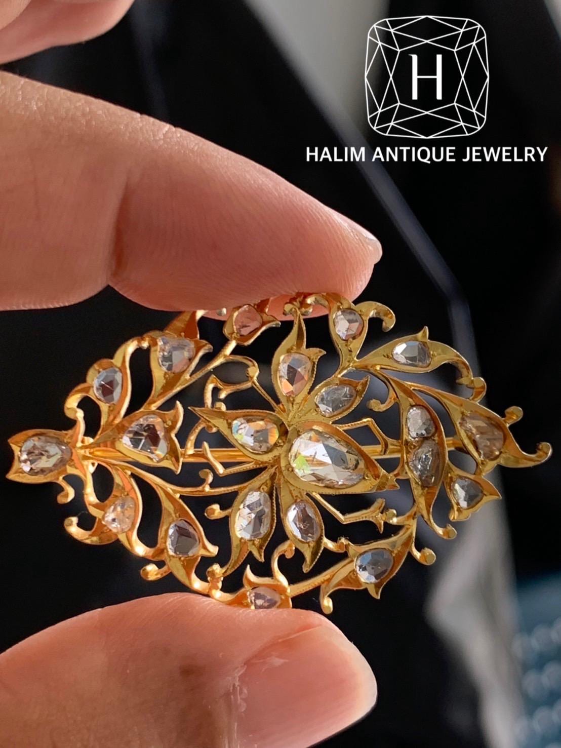 Antique Rose Cut Diamond Brooch With Kebaya Jewelry