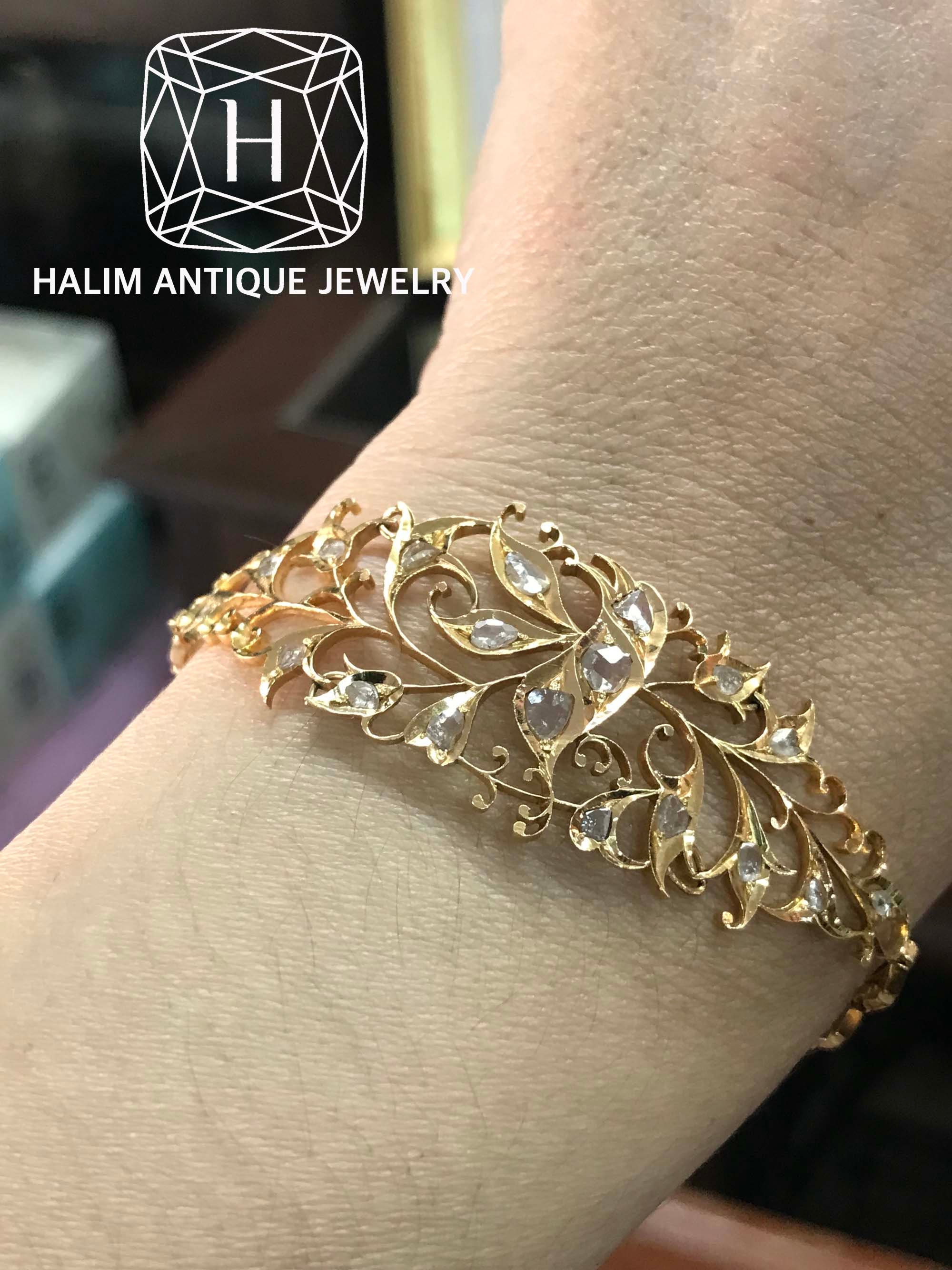 Antique Gold Bird Bangle With Rose Cut Diamond and Polki Diamond Etsy UK