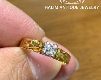 Antique Old European Cut Diamond Ring With 22k Gold.