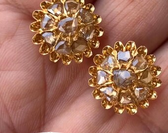 Antique Rose Cut Diamond Cluster Earrings.