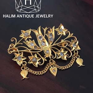 Antique Bird Rose Cut Diamond Brooch With 22k Gold. Kebaya Jewelry / Peranakan Nyonya Jewelry