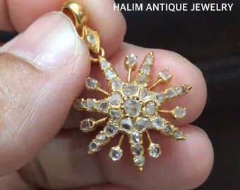 Antique Star Polki Diamond Pendant With 22k Gold.