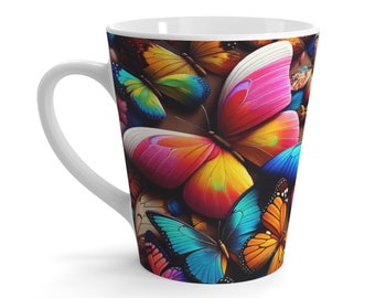 Tazza da latte da 12 once con farfalle colorate: caffè, latte, tè, cioccolata calda