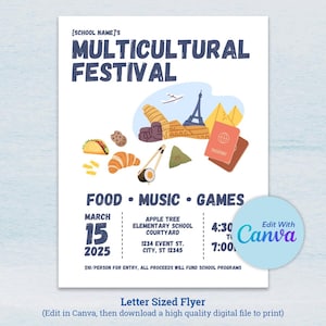 Flyer och Instagram-inlägg för multikulturell festival: Skolevenemang (redigerbar i Canva, nedladdning i PDF-format)