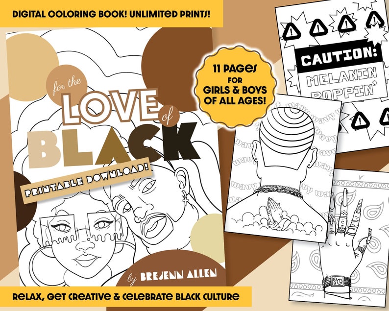 Printable Black Coloring Book Digital Download for the Love of Black