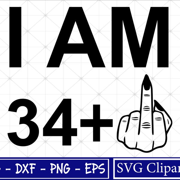 I am 34 plus One SVG, PNG, DXF, Eps Digital file - 35th Birthday | Girl Middle Finger Svg, Ready for Cricut | Silhouette | Instant Download