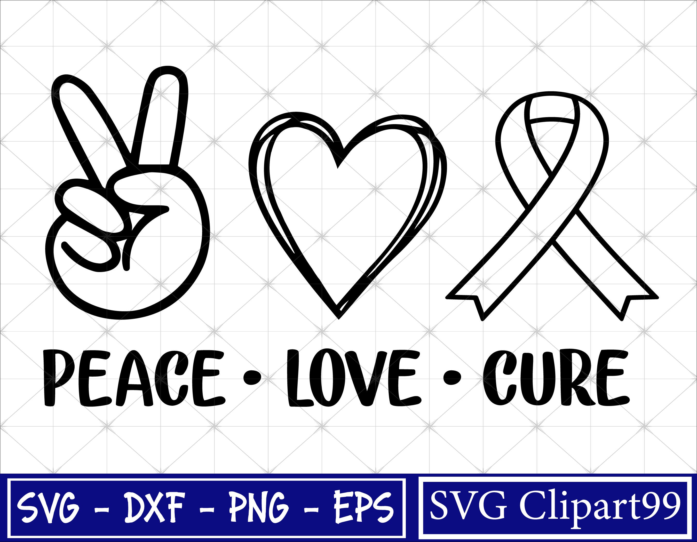 Peace Love Cure svg Awareness svg Hand Peace Sign Svg - Etsy España