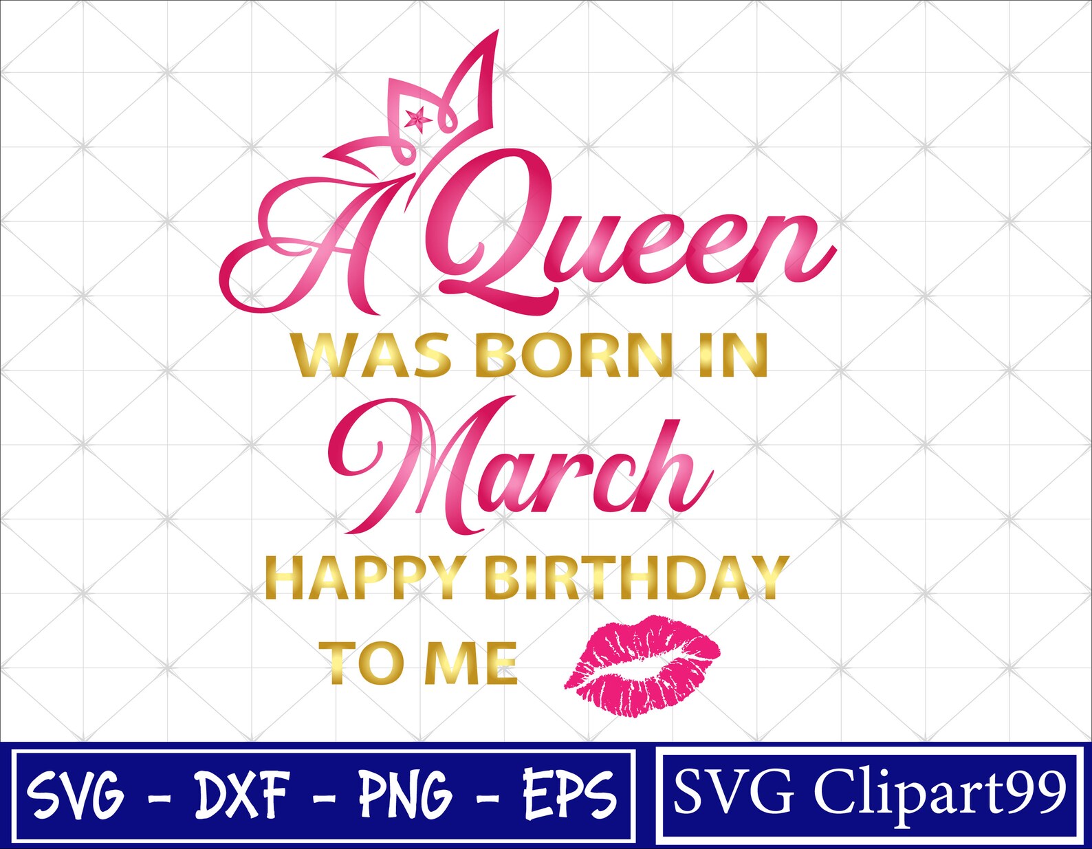 A Queen Was Born in March Svg Happy Birthday to Me Svg Pink | Etsy