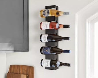Vertical Metal Wall Wine Rack, 5 Bottle Holder