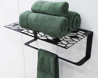 Modern Black Steel Towel Rack with Shelf – Bathroom Storage