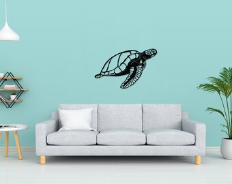 Sea Turtle Metal Wall Art, Modern Black Steel Decor