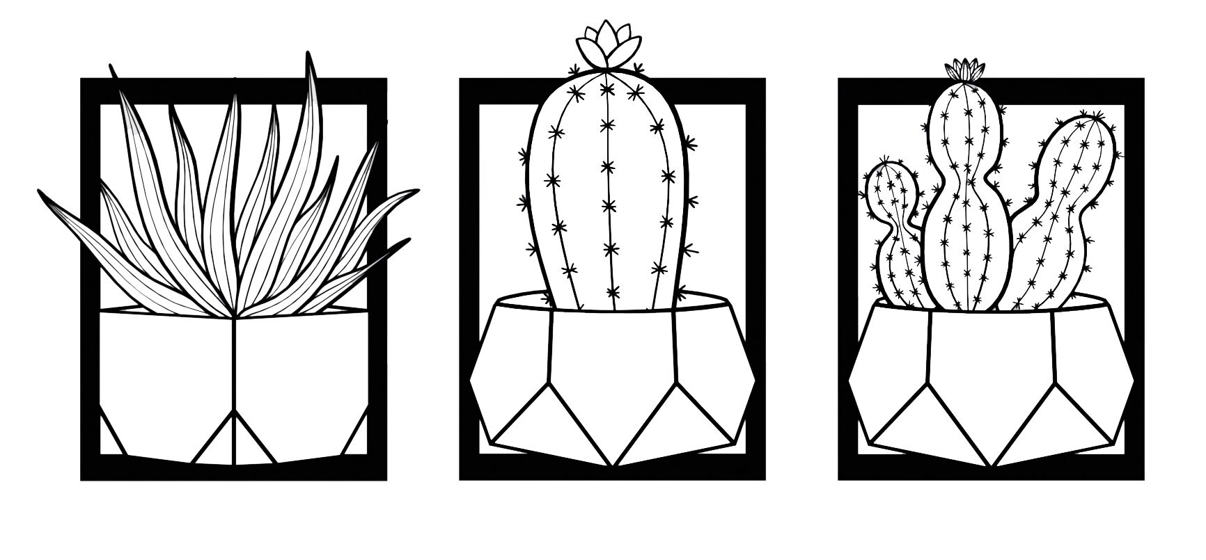 Cactus Wall Art Set. Digital File for Laser Cut CNC Template dxfdwgai