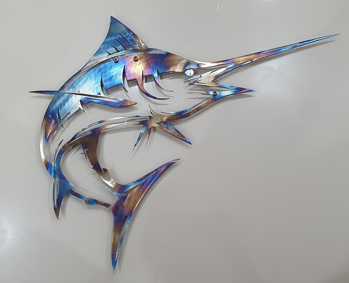 Swordfish Metal Wall Art, Heat Colored, Wall Decor, Metal Home