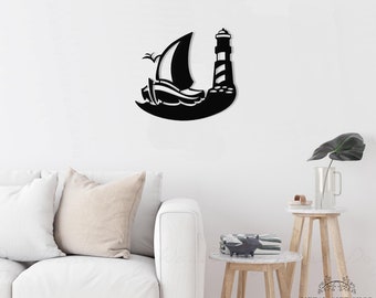 Sailboat & Lighthouse Metal Wall Art, Nautical Decor