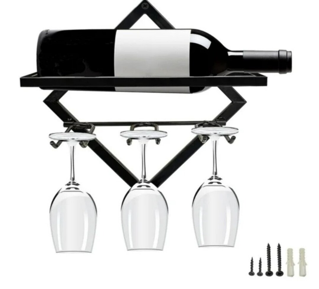 Wall Mount Steel Wine Rack, 3 Bottle & Glass Holder - Etsy