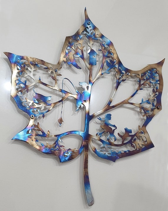 Heat Colored Metal Leaf Wall Art, Home Decoration