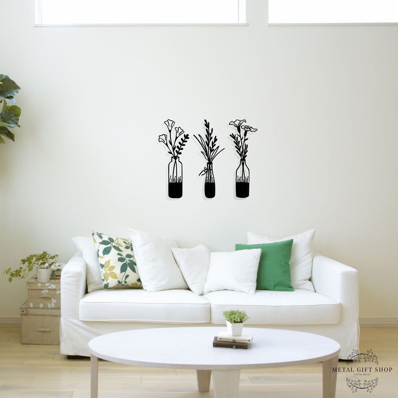 3 Pieces Flower in Vase Wall Art, Metal Wall Decor, Metal Wall Hangings