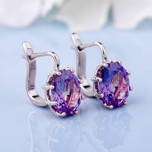 Brincos de Ametista Exclusivos — Brincos Femininos Estilo Vintage — Pedra do Mês de Fevereiro — Presente para Ela
